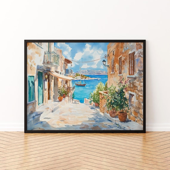 Chania Watercolor Travel Poster, Greece Art Print