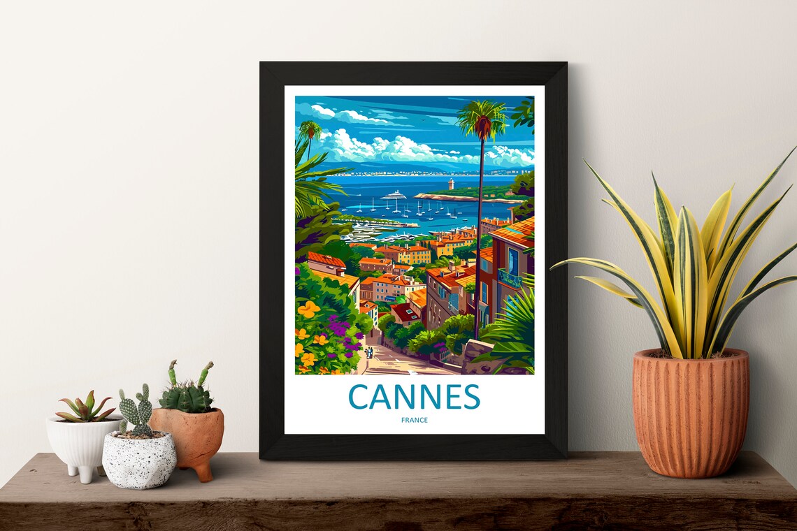Cannes France French Riviera Bay Marina Hillside View Travel Poster - Image 3