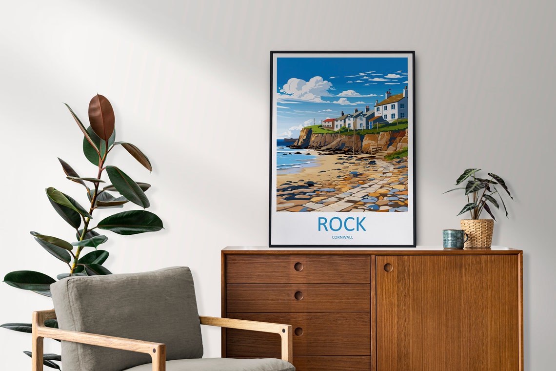 Rock Cornwall Cliffside Village Rocky Pebble Beach Travel Poster - Image 2