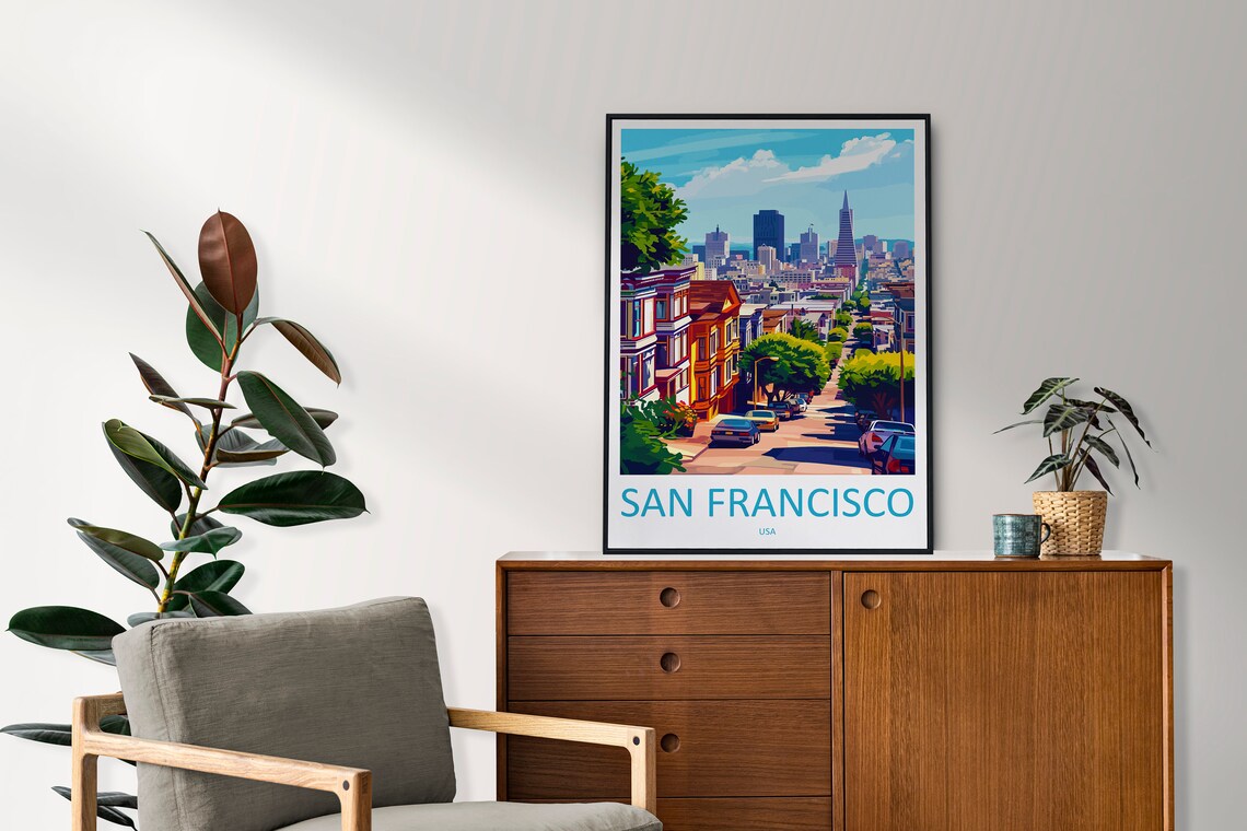 San Francisco Victorian Street Leading To The Downtown Skyline Poster - Image 2