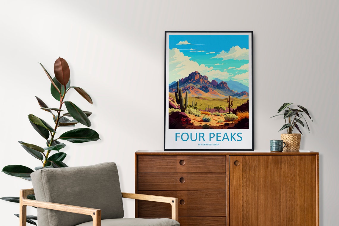 Four Peaks Wilderness Area Arizona Saguaro Desert Illustration Poster - Image 2