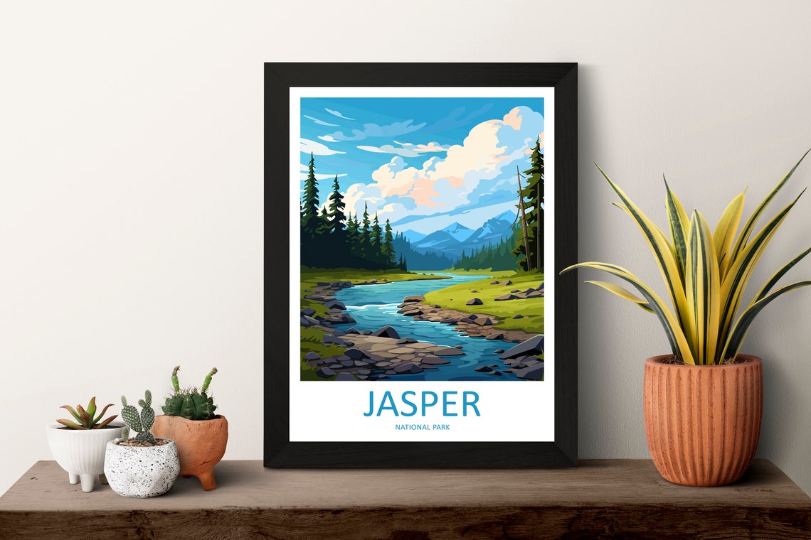 Jasper National Park Canada Vintage River Forest Travel Poster - Image 3