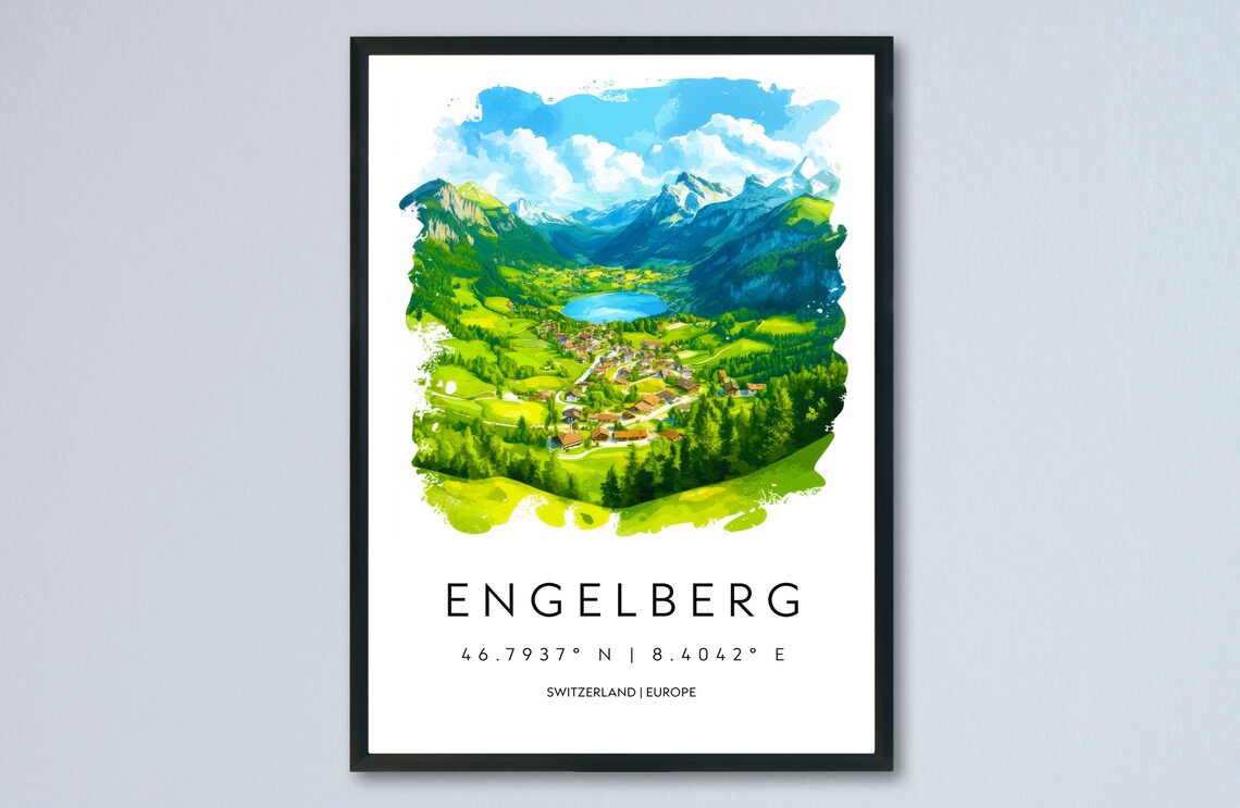 Engelberg Switzerland Green Summer Valley Watercolor Alpine Poster