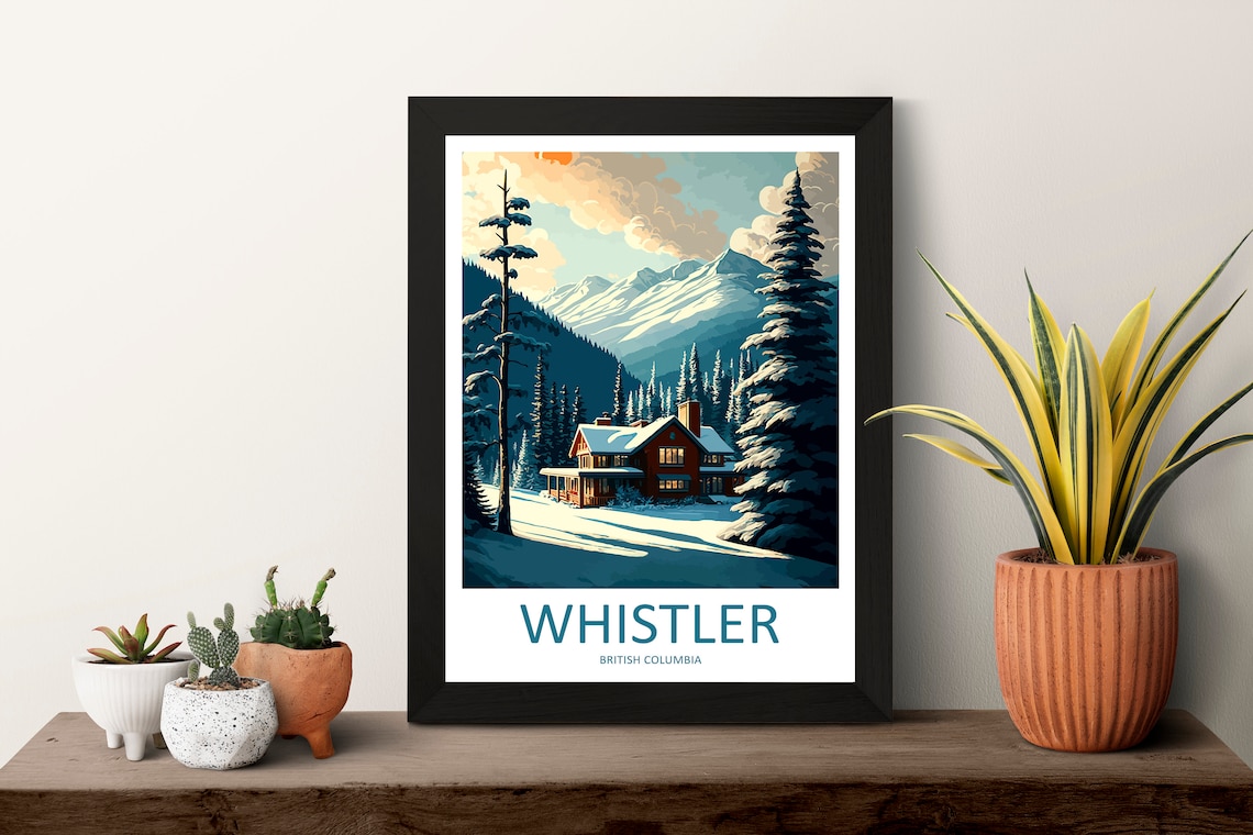 Whistler British Columbia Snowy Lodge Alpine Winter Travel Poster - Image 3