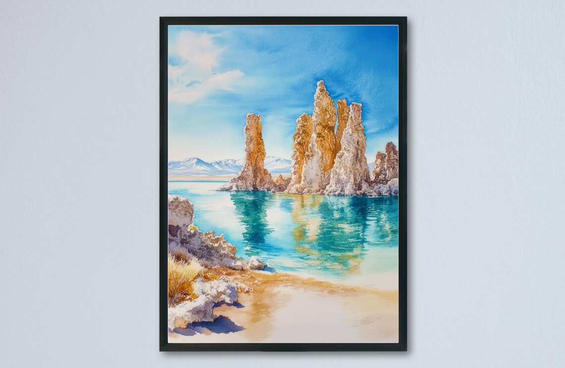 Mono Lake Tufa Towers Turquoise Water California Watercolor Art Poster