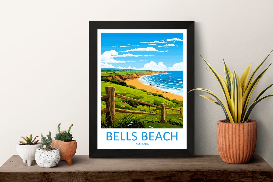 Bells Beach Golden Surf Bay Viewed From a Clifftop Fence Poster - Image 3