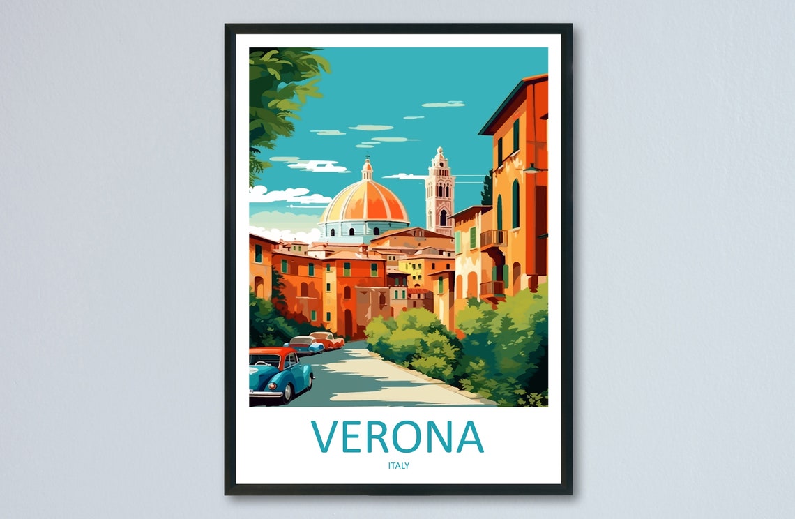 Verona Old Town Dome Street Italy Vintage-Style Travel Poster