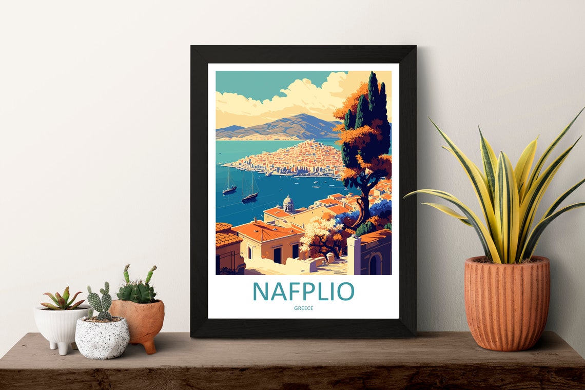 Nafplio Greece Coastal Panorama Sailboats Vintage Travel Poster Art - Image 3