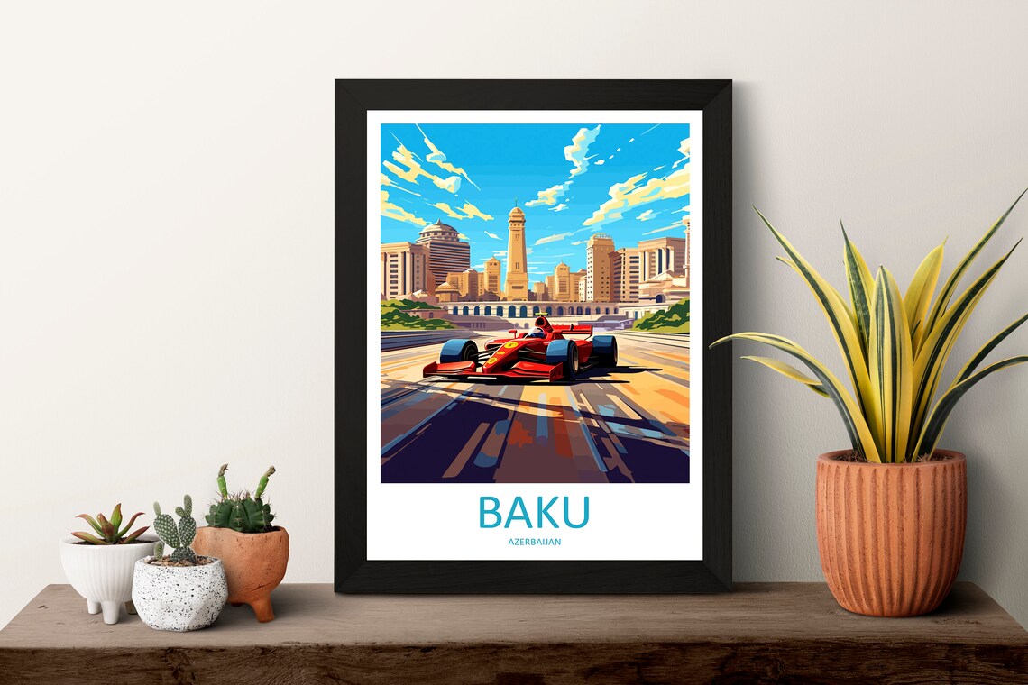 Baku Azerbaijan Grand Prix Formula Race Car Street Travel Poster - Image 3