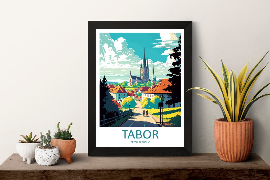 Tabor Czech Republic Old Town Church Spire Sunny Street Travel Poster - Image 3