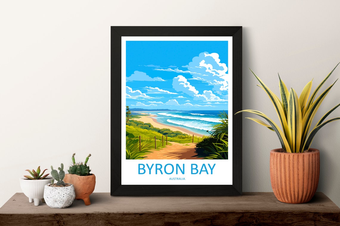 Byron Bay Australia Beach Path Surf Coast Illustration Poster - Image 3