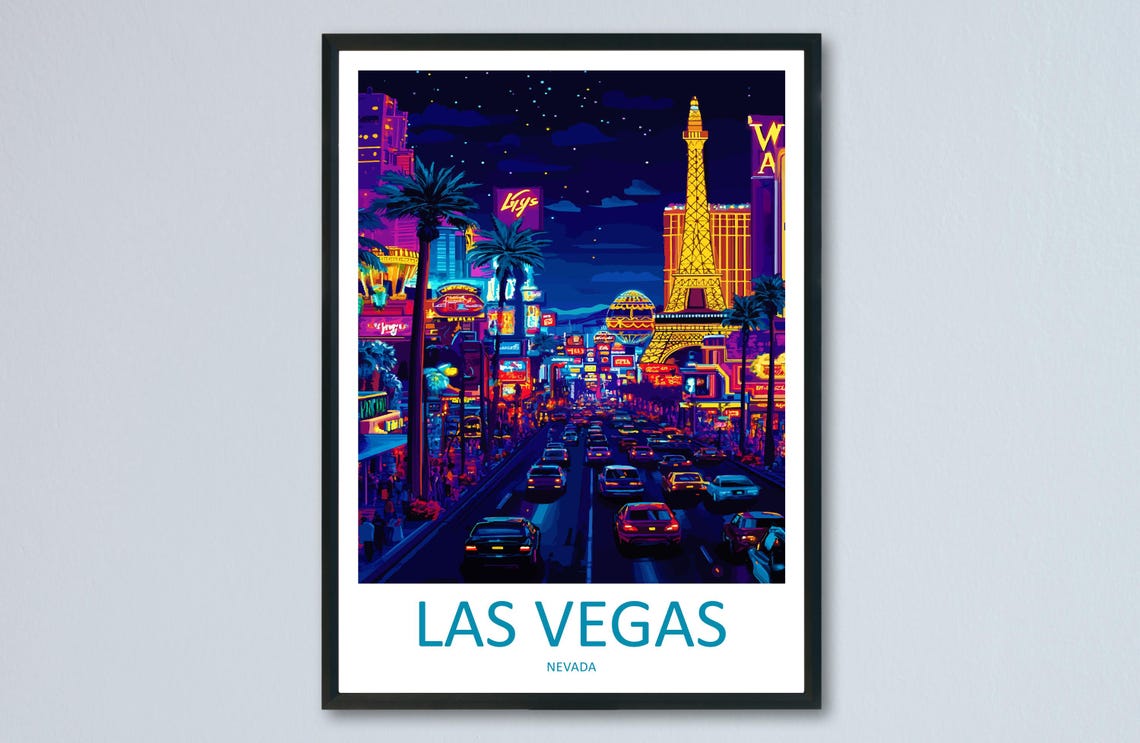 Las Vegas Nevada Neon Night Street Eiffel Tower Pop Art Poster