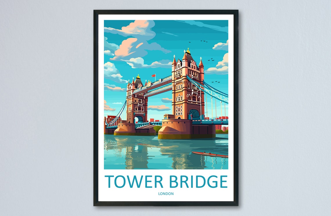 Iconic London Tower Bridge Over the Thames River Travel Poster