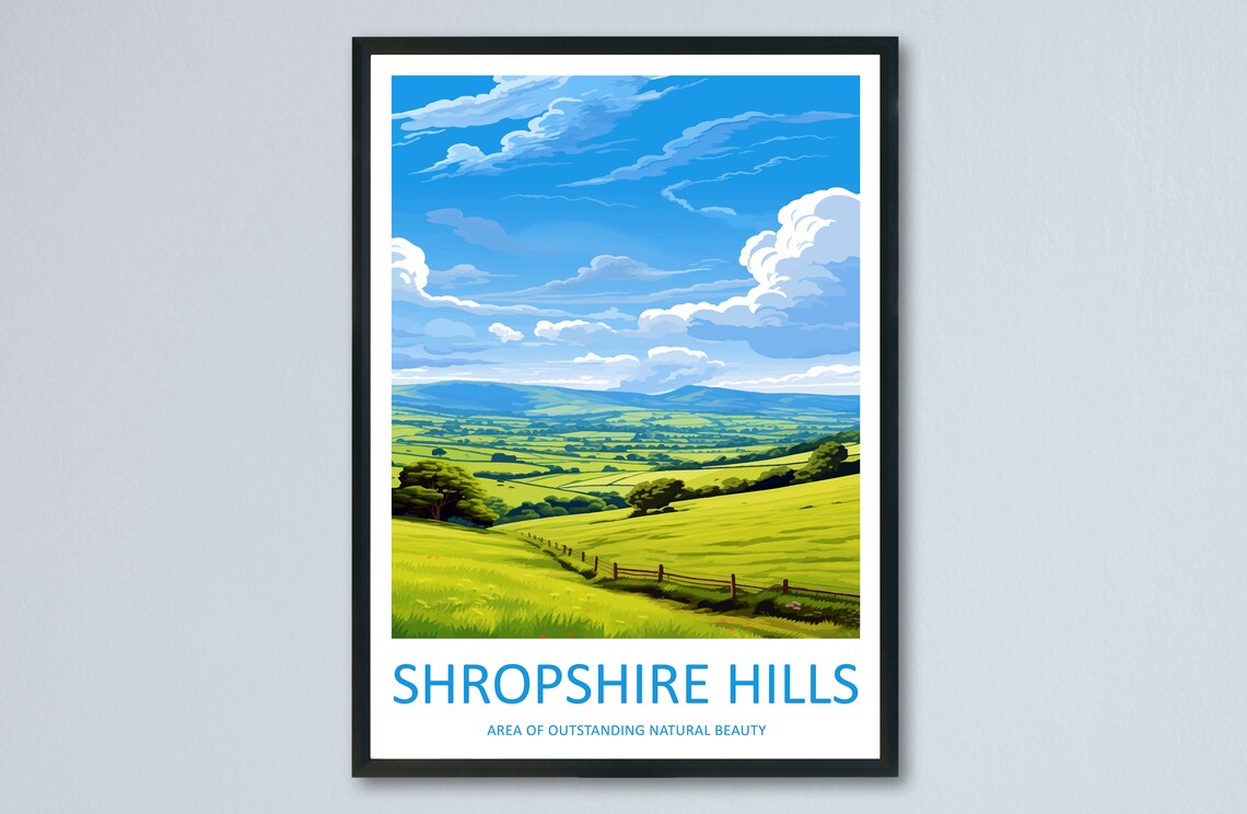 Shropshire Hills Travel Poster, AONB Landscape Print