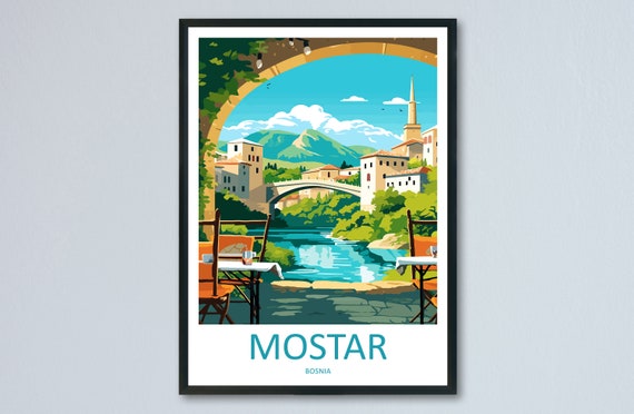 Mostar Travel Print Mostar Bosnia Home Dcor Mostar Art Print Herzegovina City Room Print For Stari Most Bridge Koski Mehmed Pasha Gift Art