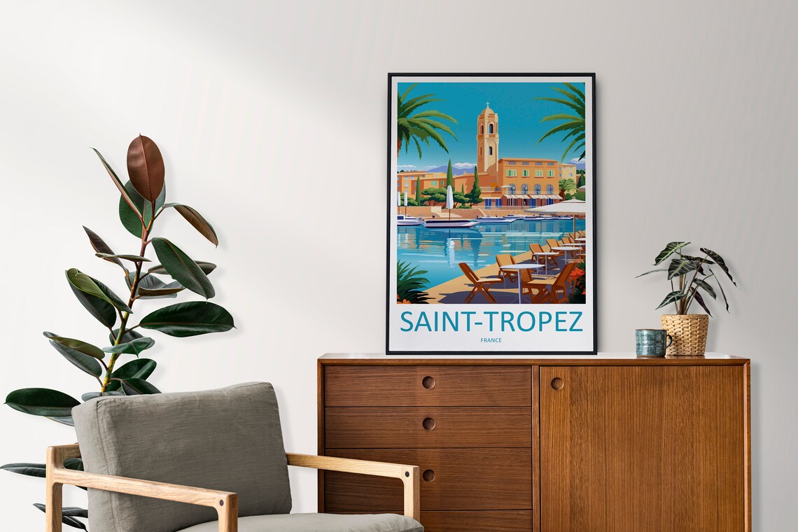 Saint-Tropez France Harbor Café Minimalist Travel Poster Riviera - Image 2