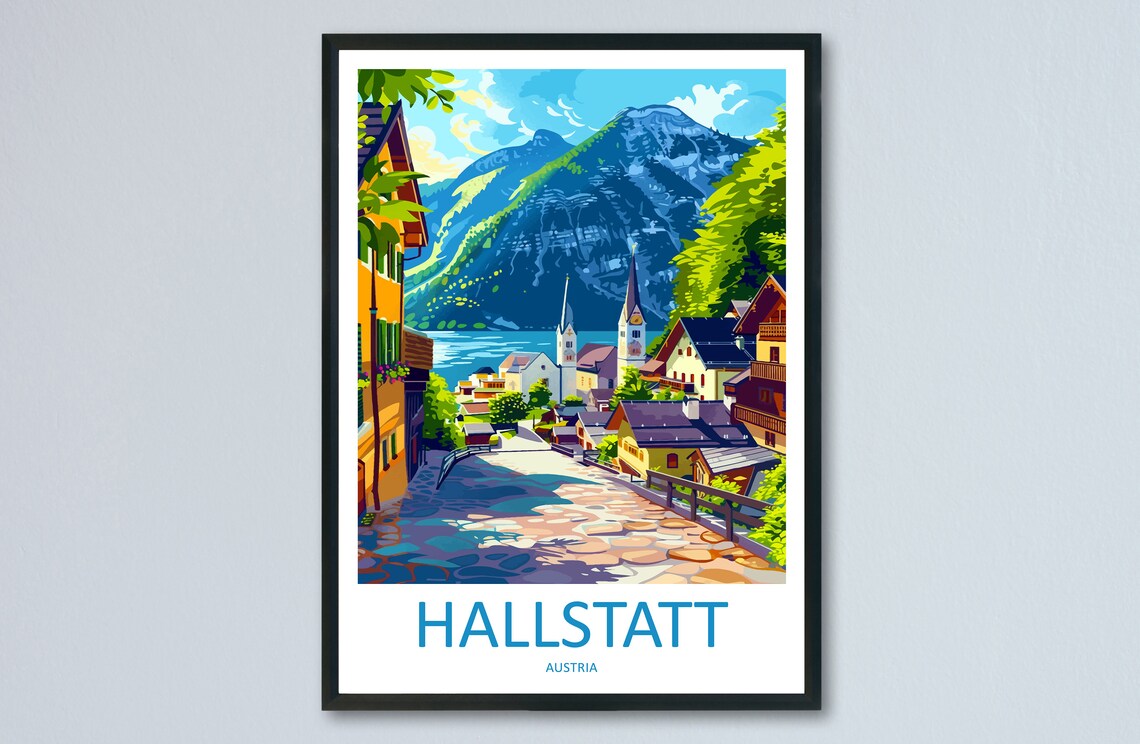 Hallstatt Lake Art Print, Austria Alpine Landscape