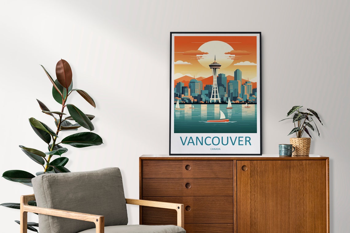 Vancouver Canada Waterfront Poster with Sunset Harbor and Sailboats - Image 2