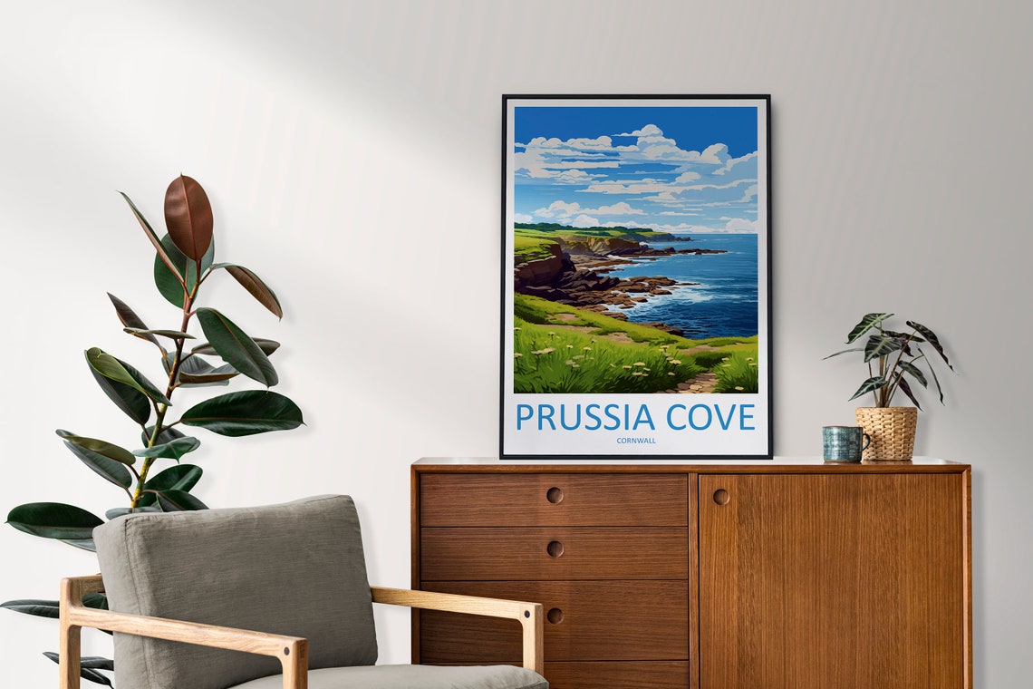 Prussia Cove Cornwall Rocky Cliffs Coastal Path Travel Poster - Image 2
