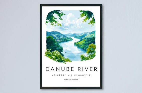 Danube River Watercolor Poster Wall Art Hanging Home Dcor Gift Lovers Europe