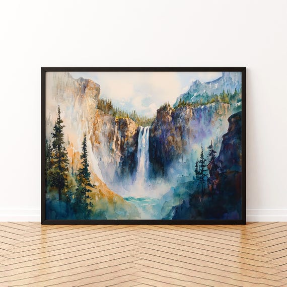 Reichenbach Waterfall Watercolor Poster Wall Art Hanging Home Dcor Gift Lovers Switzerland Lover