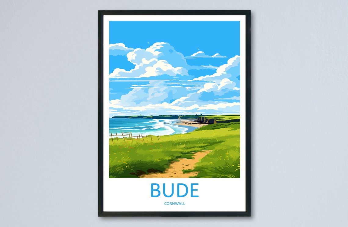 Bude Cornwall Green Cliff Coast Path Scenic Coastal Travel Poster