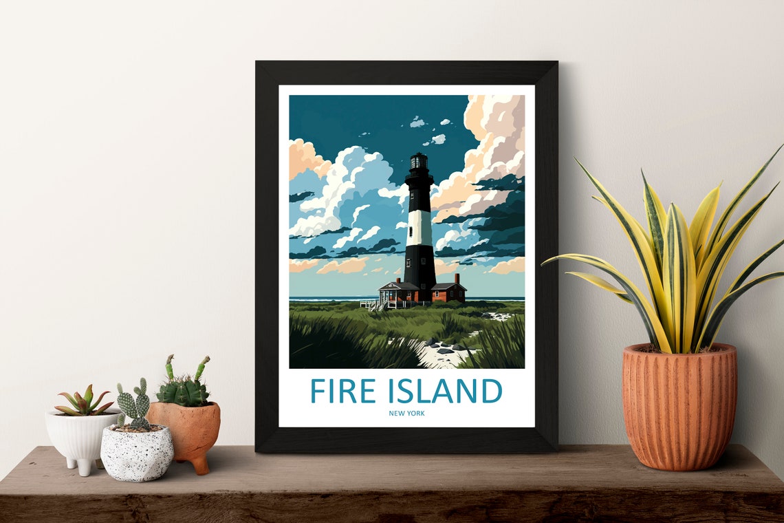 Fire Island New York Lighthouse Dunes Coastal Retro Travel Poster - Image 3