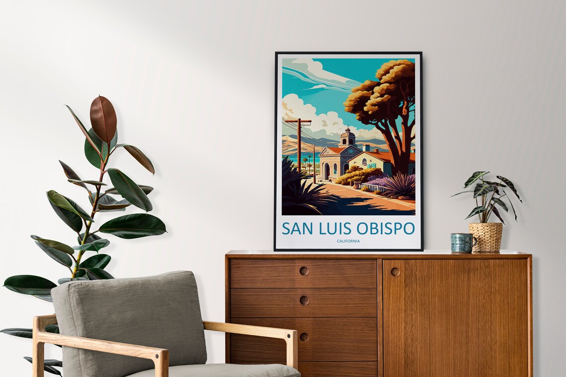 San Luis Obispo Historic Mission Street California Travel Poster - Image 2