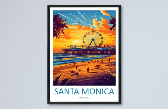 Santa Monica California Pier Ferris Wheel Sunset Travel Poster