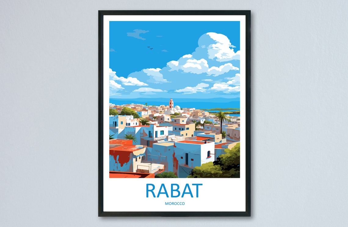 Rabat Retro Morocco Seaside Medina Coastal City Travel Poster