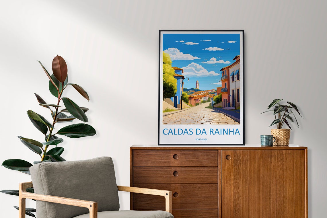 Caldas Da Rainha Portugal Cobbled Street Old Town Travel Poster - Image 2