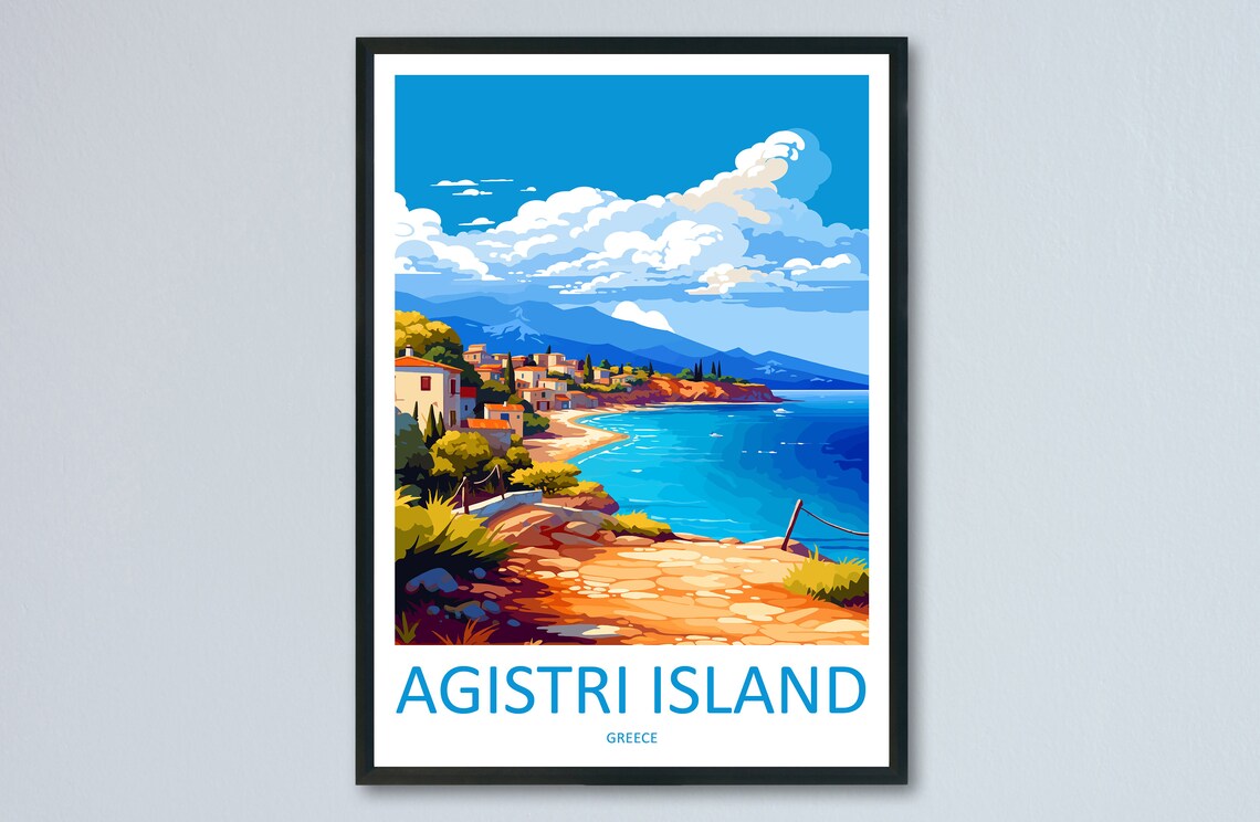 Agistri Island Greece Aegean Seaside Village Sunny Travel Poster