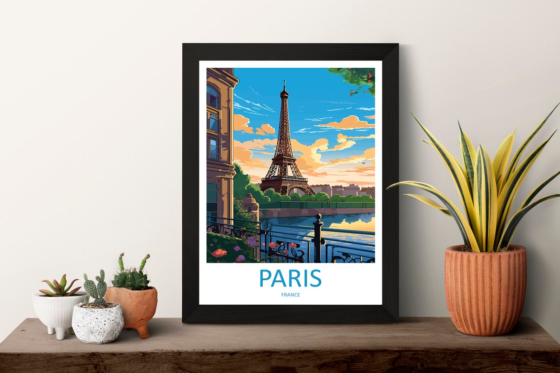 Paris France Eiffel Tower Seine Riverside Terrace Sunset Poster - Image 3