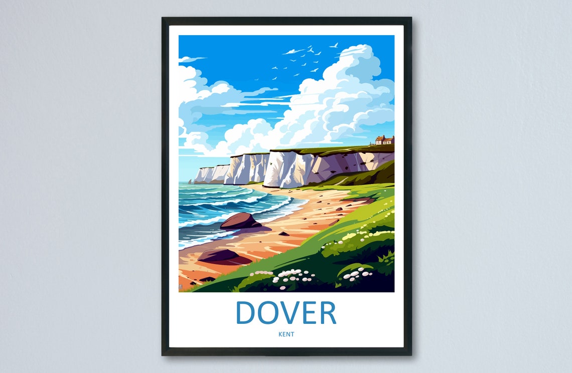 Dover Kent White Cliffs Above Sandy Beach Seascape View Poster