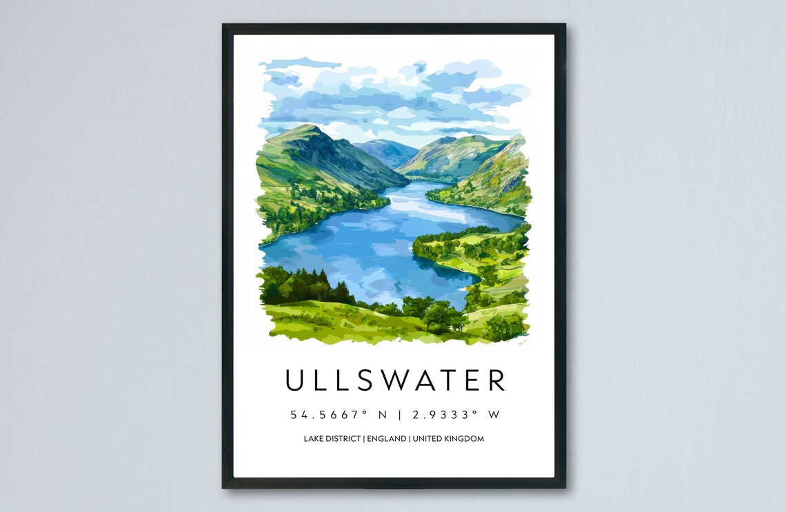 Ullswater Lake District Watercolor Lake Mountains Art Travel Print
