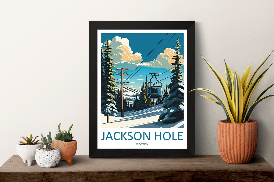 Jackson Hole Wyoming Snowy Ski Gondola Winter Mountain Poster - Image 3