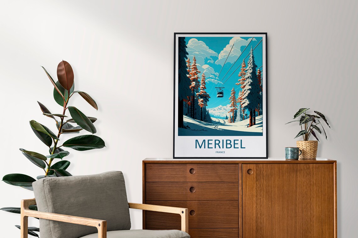 Meribel France Alpine Ski Resort Chairlift Snowy Pines Poster - Image 2