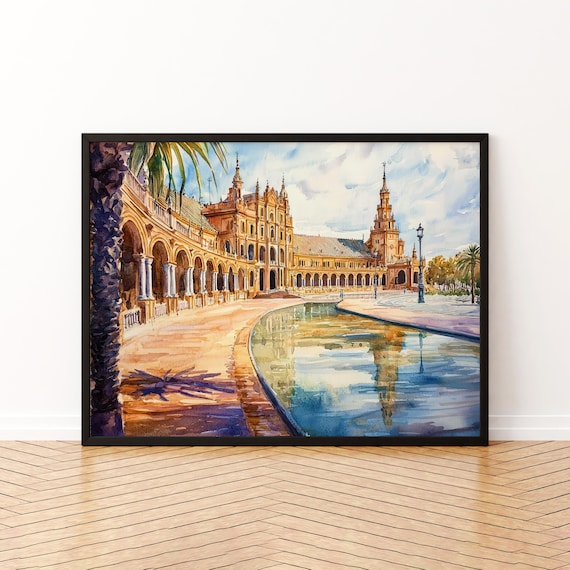 Seville Plaza de Espana Watercolor Canal Arches Andalusia Art Poster