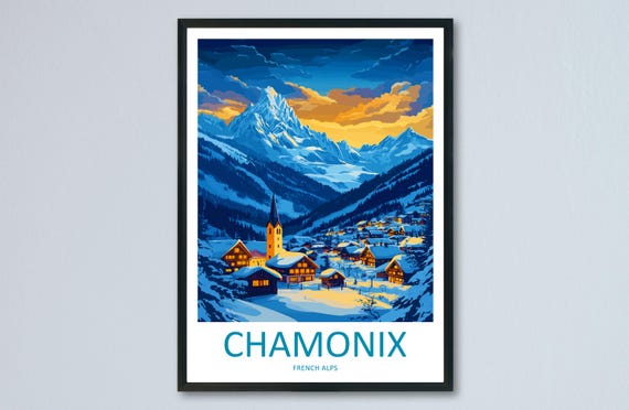 Chamonix Travel Print Wall Art Hanging Home Dcor Gift Lovers Ski Lover Skiing Artwork