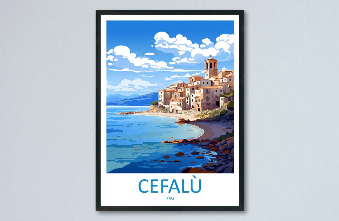Cefalù Italy Seaside Old Town Bell Tower Coastal Scenery Poster