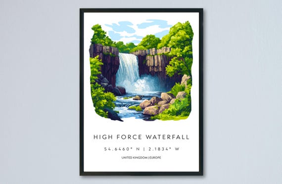 High Force Waterfall Watercolor Travel Poster