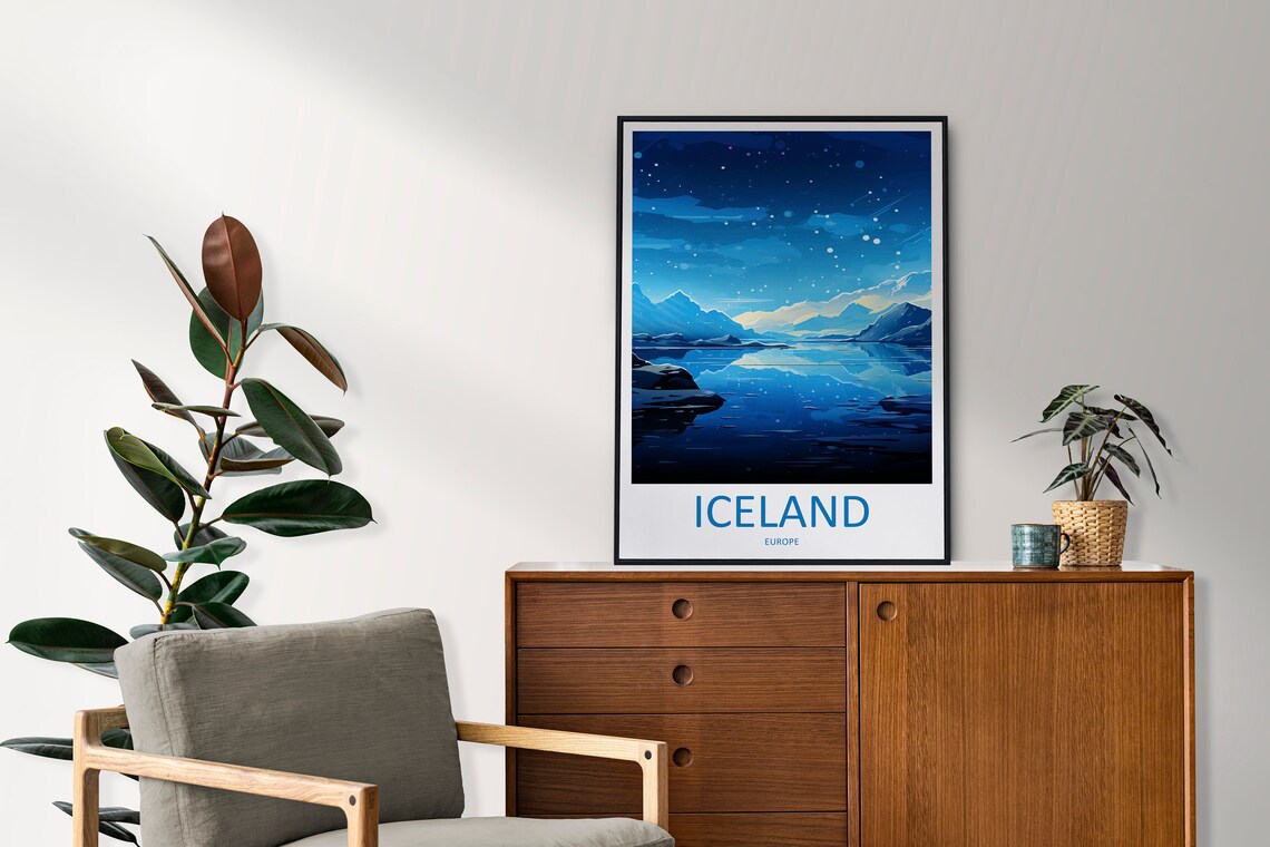 Iceland Starry Night Glacial Lake Snowy Peaks Winter View Poster - Image 2