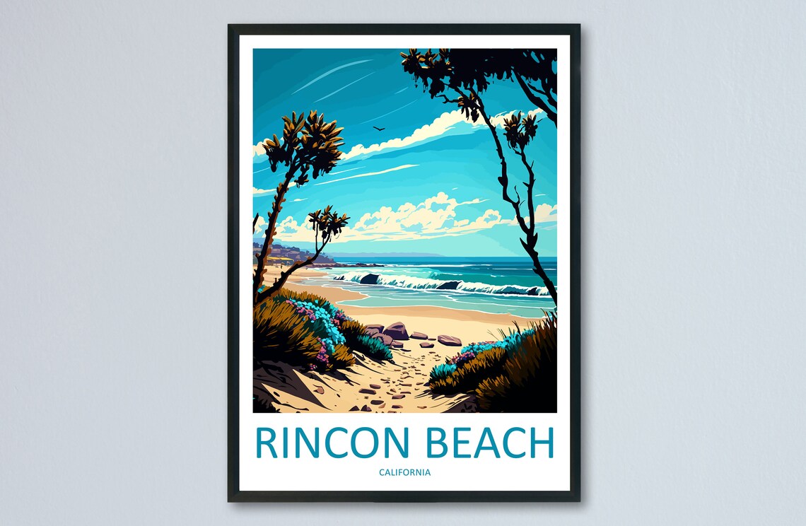 Rincon Beach California Surf Cove Coastal Bluffs Travel Poster
