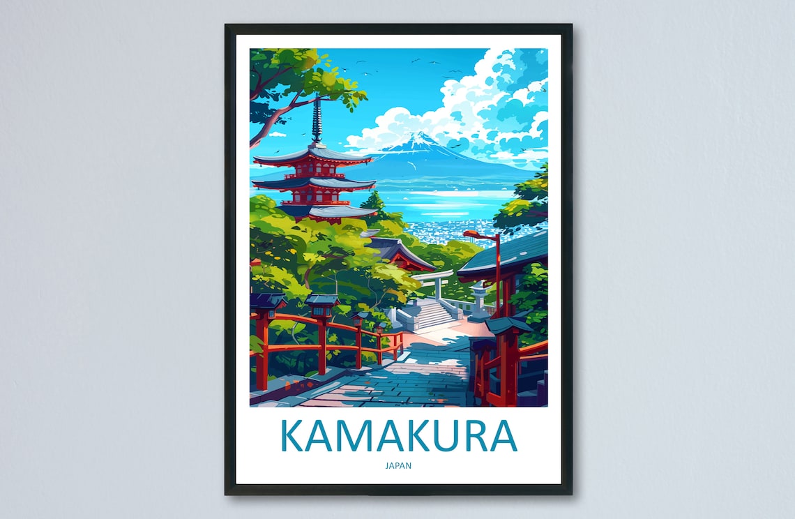 Kamakura Travel Poster, Japan Wall Art Print