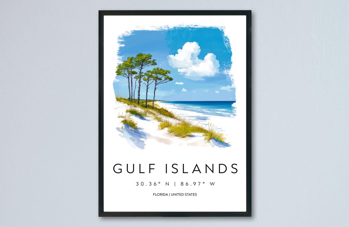 Gulf Islands Watercolor Beach Pines Florida Coastline Poster