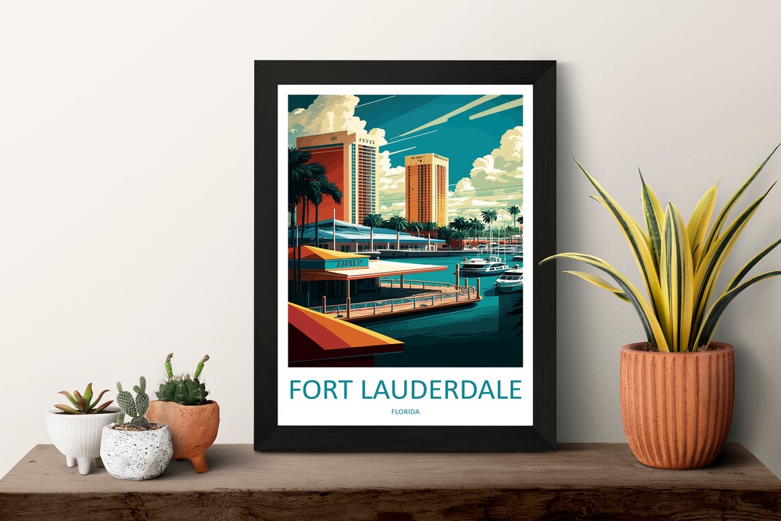 Fort Lauderdale Florida Marina Sunset Waterfront Travel Poster - Image 3