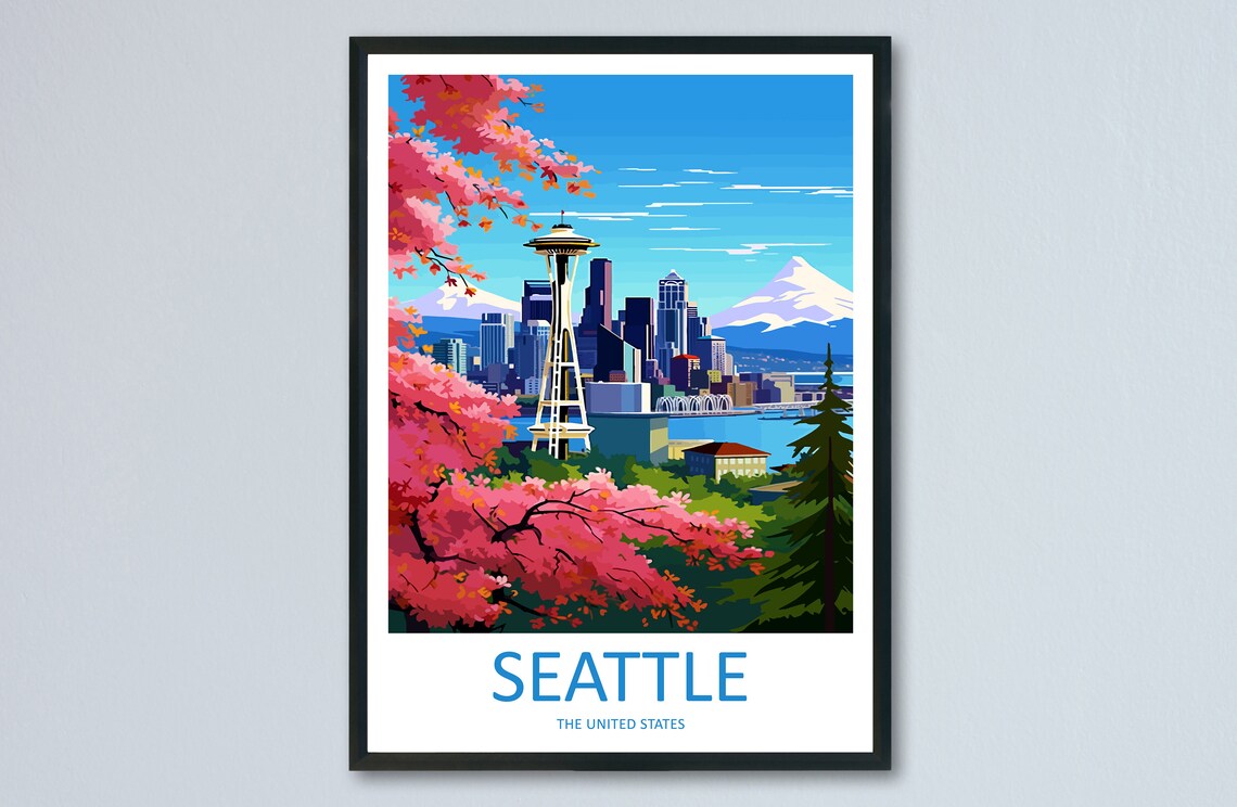 Seattle Travel Poster, Washington DC Travel Art