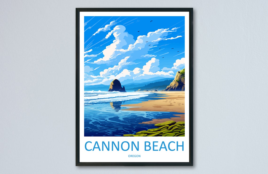 Cannon Beach Oregon Haystack Rock Sea Stacks Coastal Travel Poster