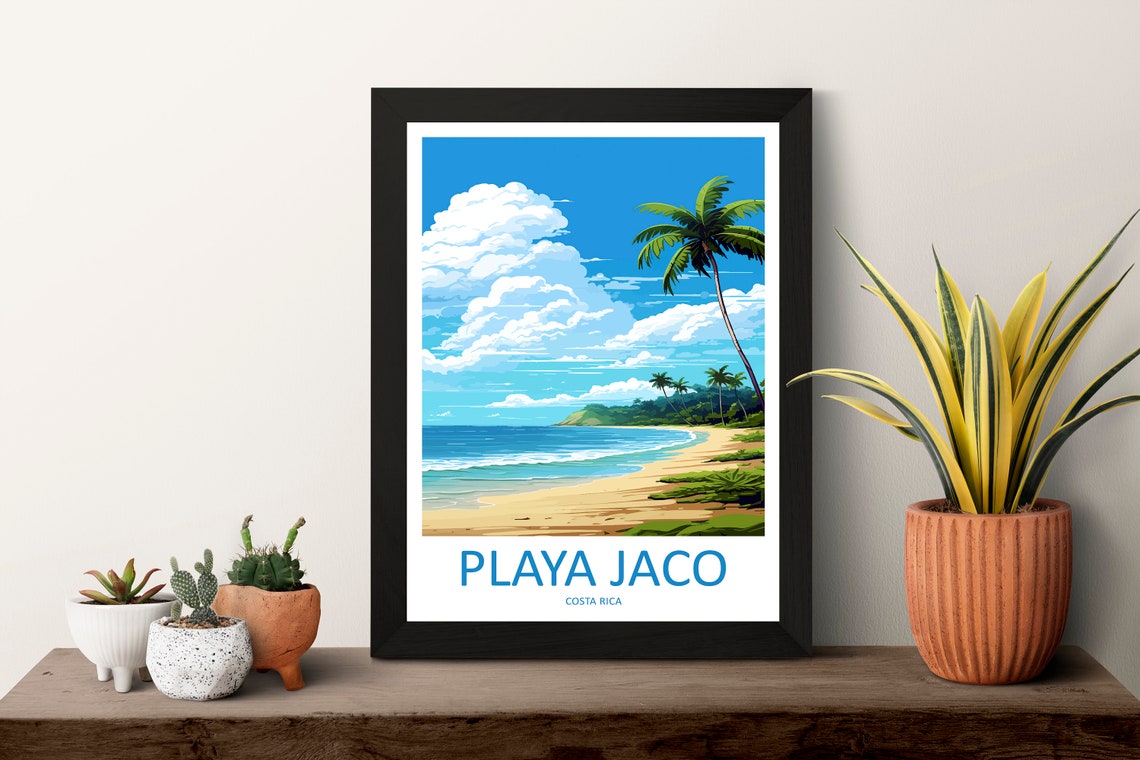 Playa Jaco Tropical Beach Palm Trees Vintage Costa Rica Travel Poster - Image 3
