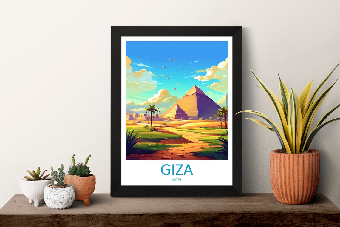 Giza Egypt Pyramids Daytime Desert Palms Classic Travel Poster - Image 3
